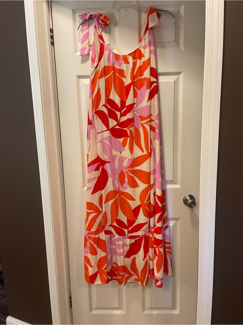 Adrienne Bright Orange & Pink Tropical Print Dress